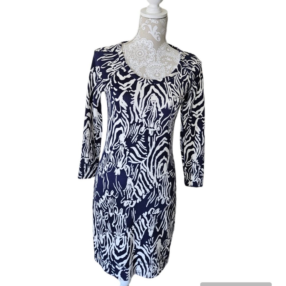 Lilly Pulitzer-Navy White Preston in Entourage Zebra Terry Stretch Dress XS